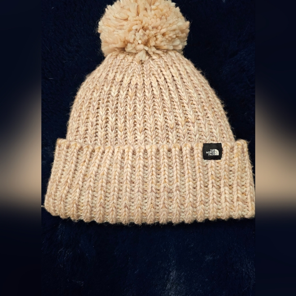The North Face Kids Girl Pom Beanie - Light Pink, Cream, Brown. One Size